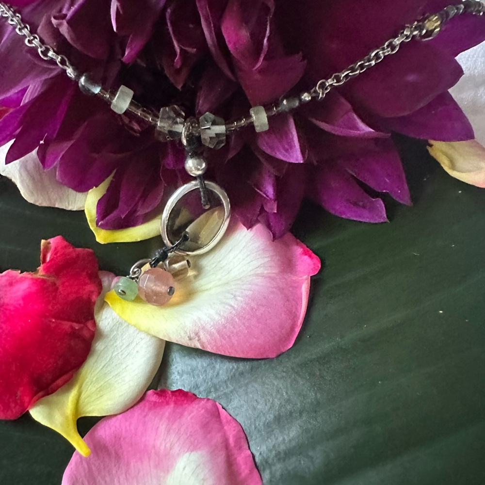 Silpada Pink and Green Bohemian Necklace with Pendant 19” long